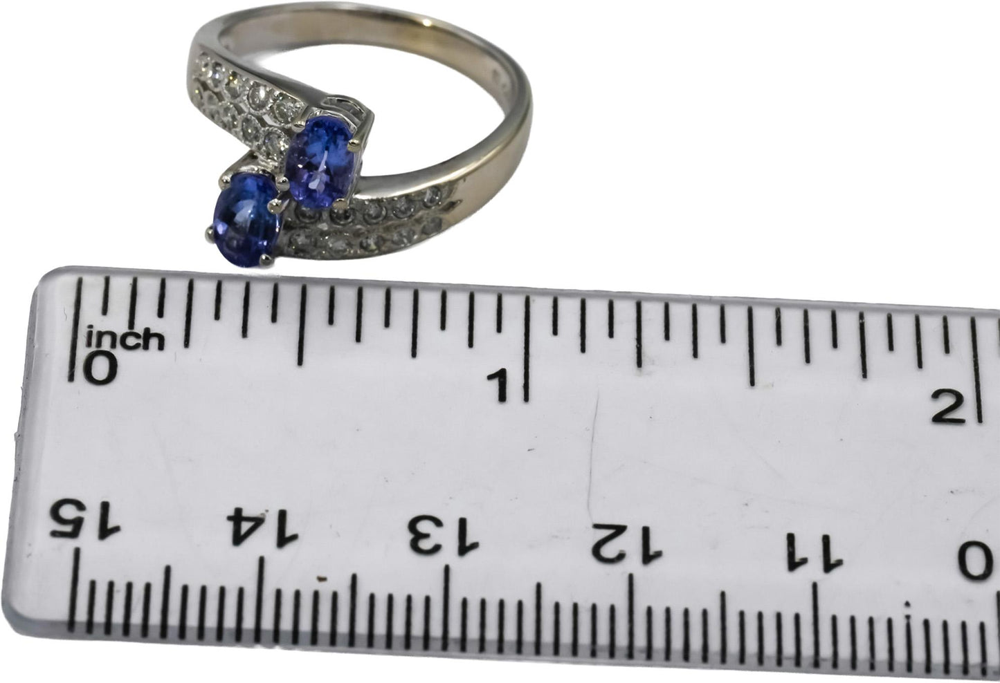 14k White Gold Diamond and Tanzanite Bypass Ring 0.70CT Size 7