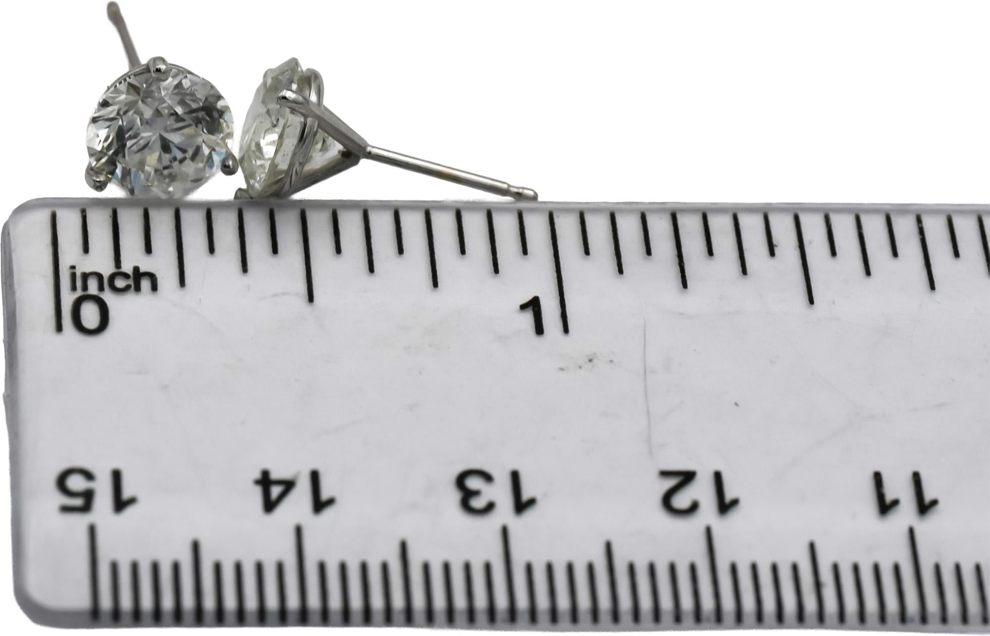 GIA Certified 14k White Gold I2/G Round Diamond Martini Stud Earrings 3.36CT