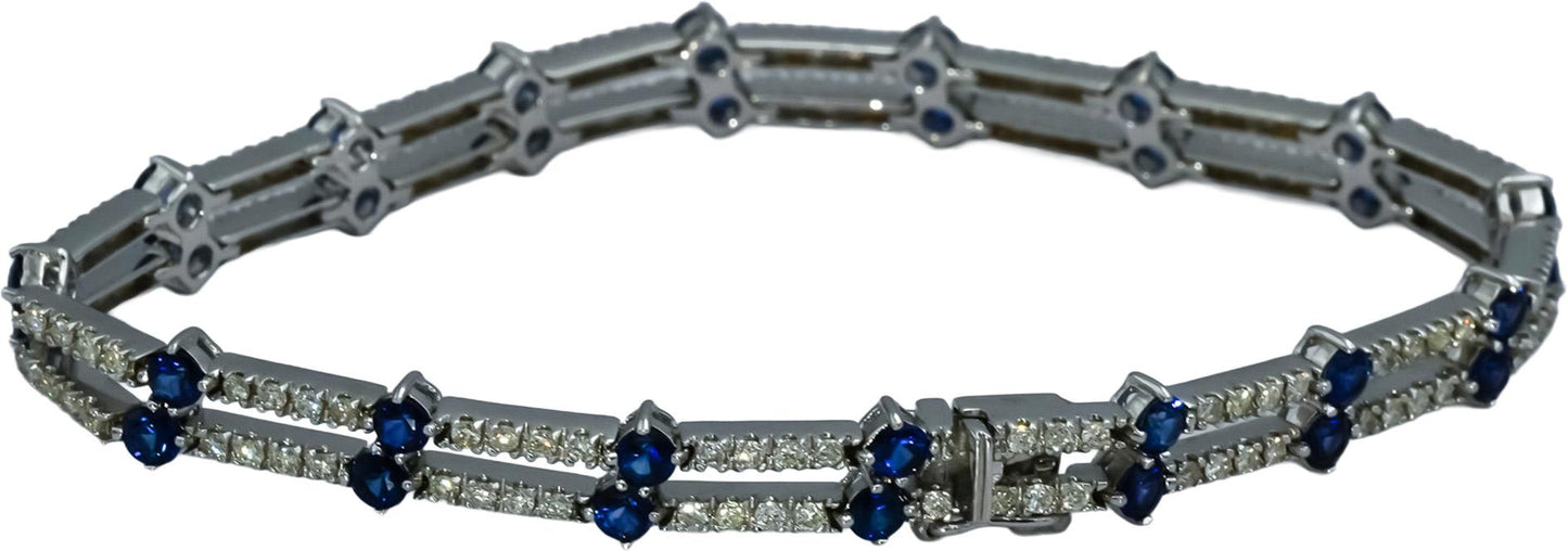 18k White Gold VS Diamond and Blue Sapphire Fancy Link Bracelet 5.20CT