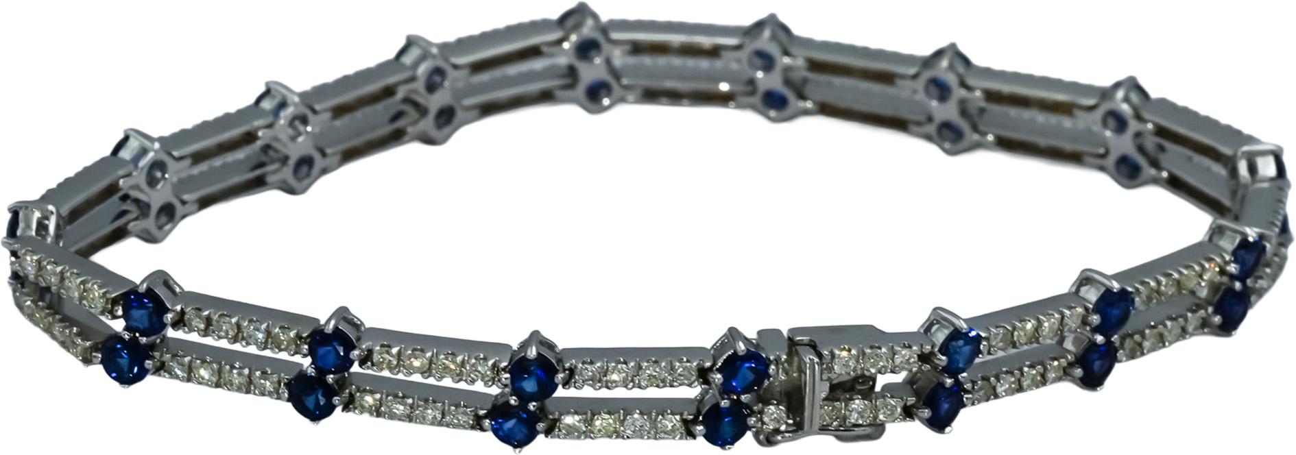 18k White Gold VS Diamond and Blue Sapphire Fancy Link Bracelet 5.20CT
