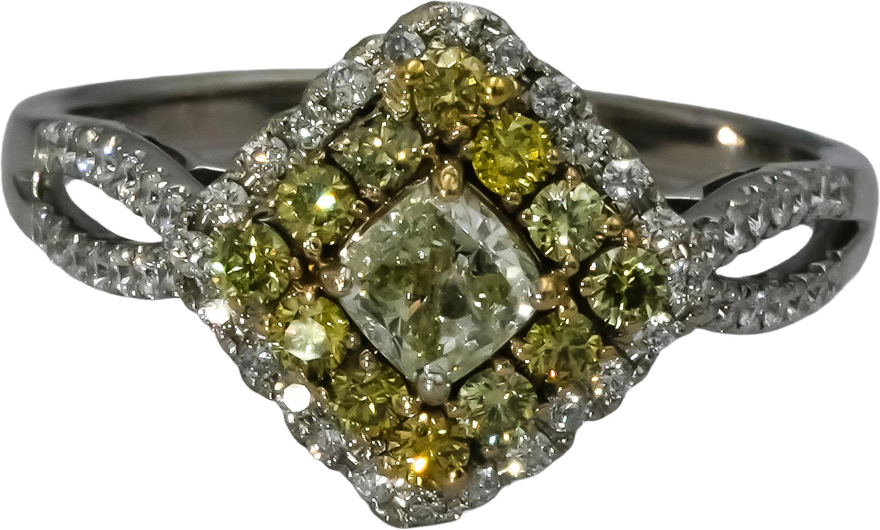 14k White & Yellow Gold White Light Yellow Diamond Ring 1.40CT w/ .50CT Center
