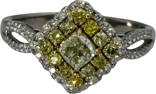 14k White & Yellow Gold White Light Yellow Diamond Ring 1.40CT w/ .50CT Center