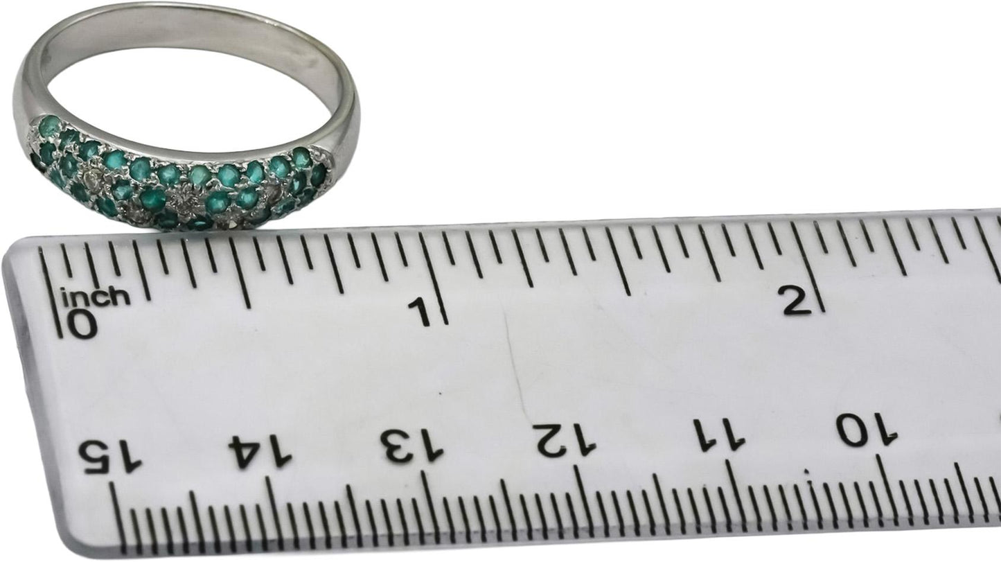 18k White Gold Diamond and Paraiba Tourmaline Band Ring 0.87CT Size 9