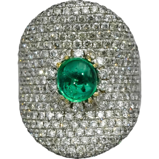 18k White Gold VS Diamond and Emerald Cluster Cocktail Ring 7.75CT Size 9.5