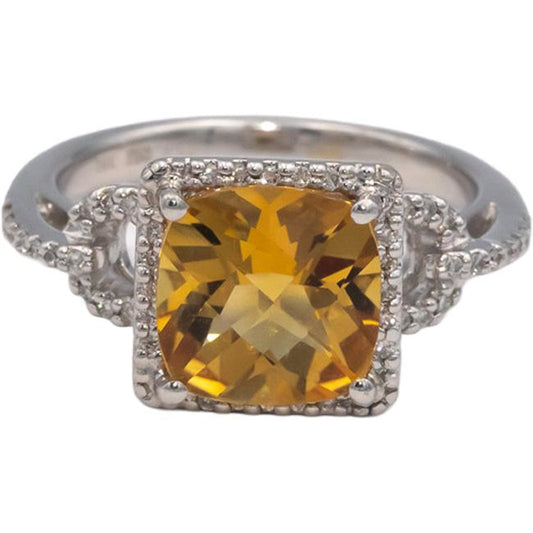 18k White Gold 2.65CT Diamond and Citrine Square Halo Ring Size 6.75