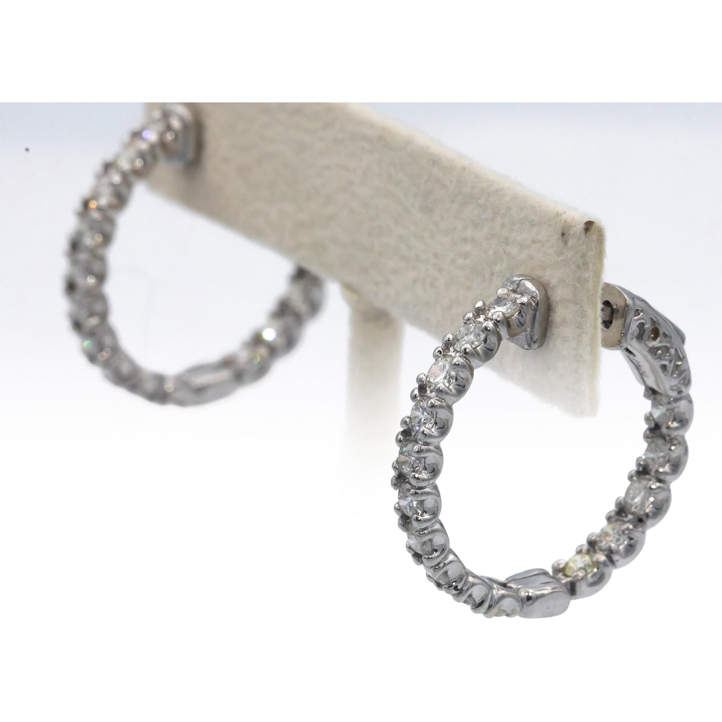14k White Gold Round Diamond Inside Out Hoop Earrings 2.0CT