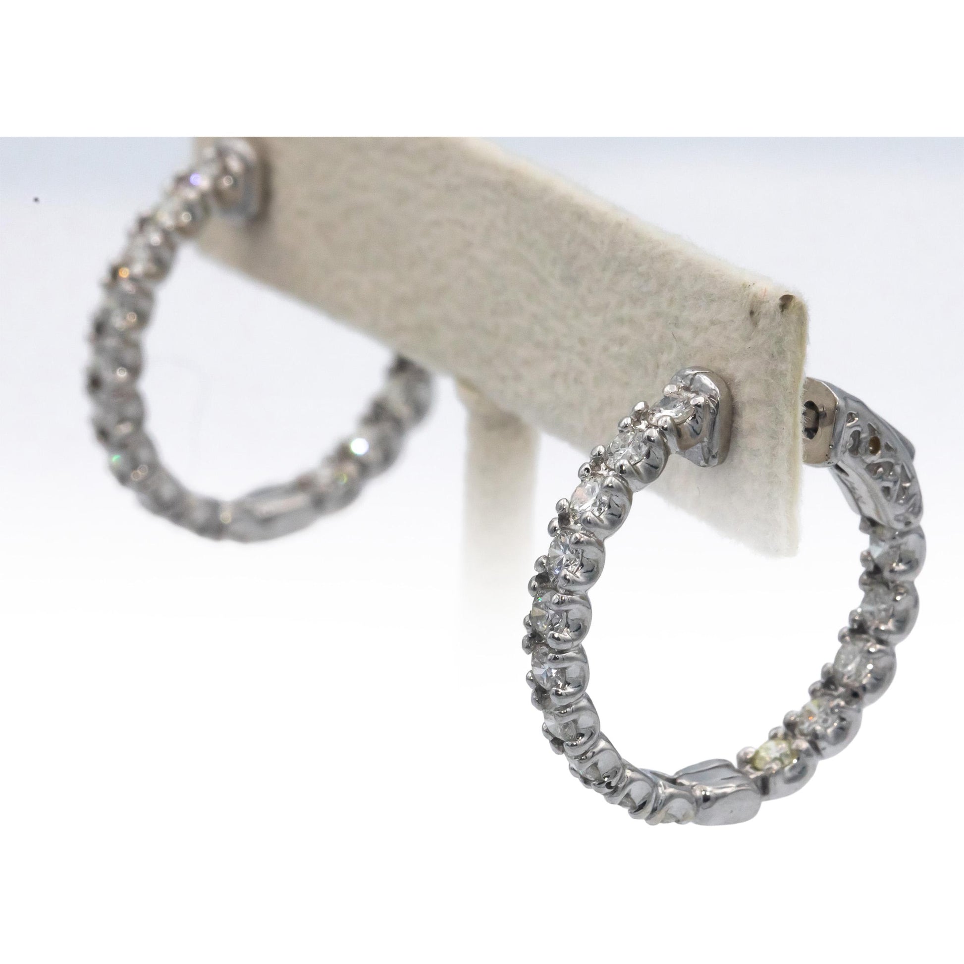 14k White Gold Round Diamond Inside Out Hoop Earrings 2.0CT