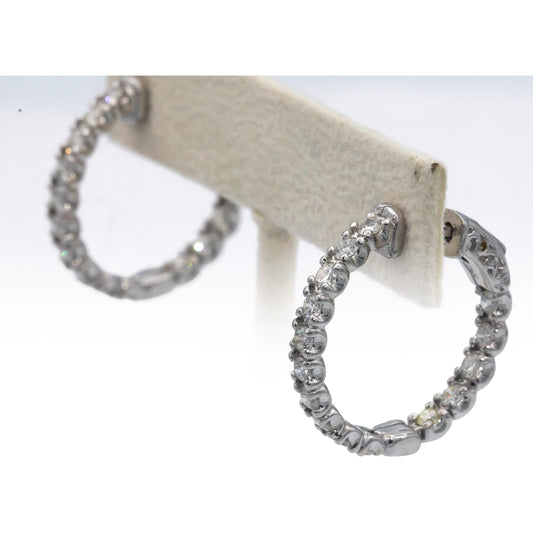14k White Gold Round Diamond Inside Out Hoop Earrings 2.0CT
