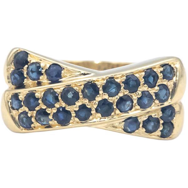 14k Yellow Gold 1.0CT Round Cut Blue Sapphire Crossover Ring Size 8