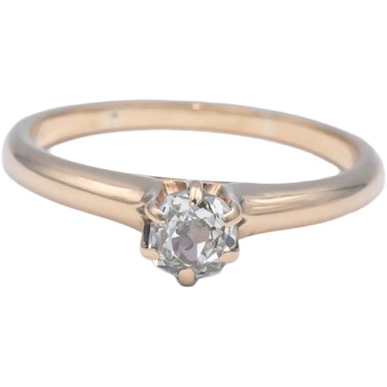 Vintage Antique 14k Gold 0.35CT Old Mine Cut Diamond Solitaire Ring Size 6.75