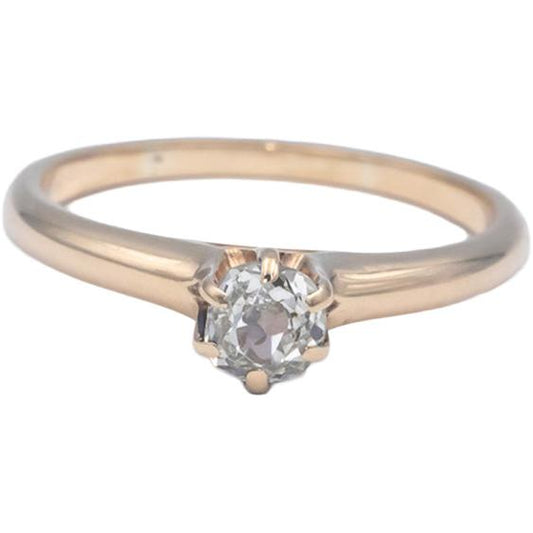Vintage Antique 14k Gold 0.35CT Old Mine Cut Diamond Solitaire Ring Size 6.75