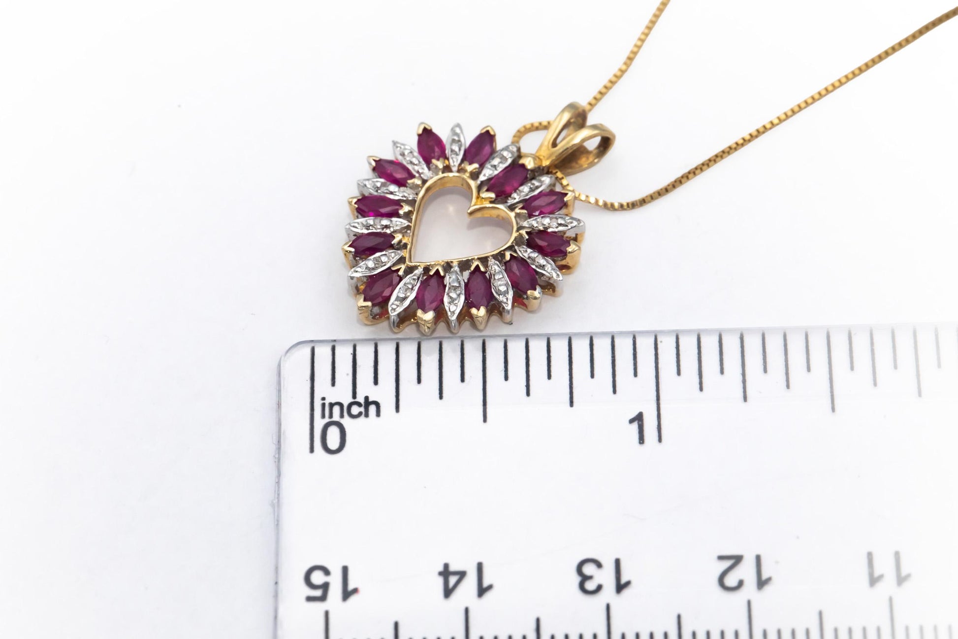 14k Yellow & White Gold 0.65CT Diamond and Ruby Heart Pendant Necklace
