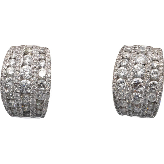 14k White Gold Round Diamond Curved Cluster Earrings 2.0CTW