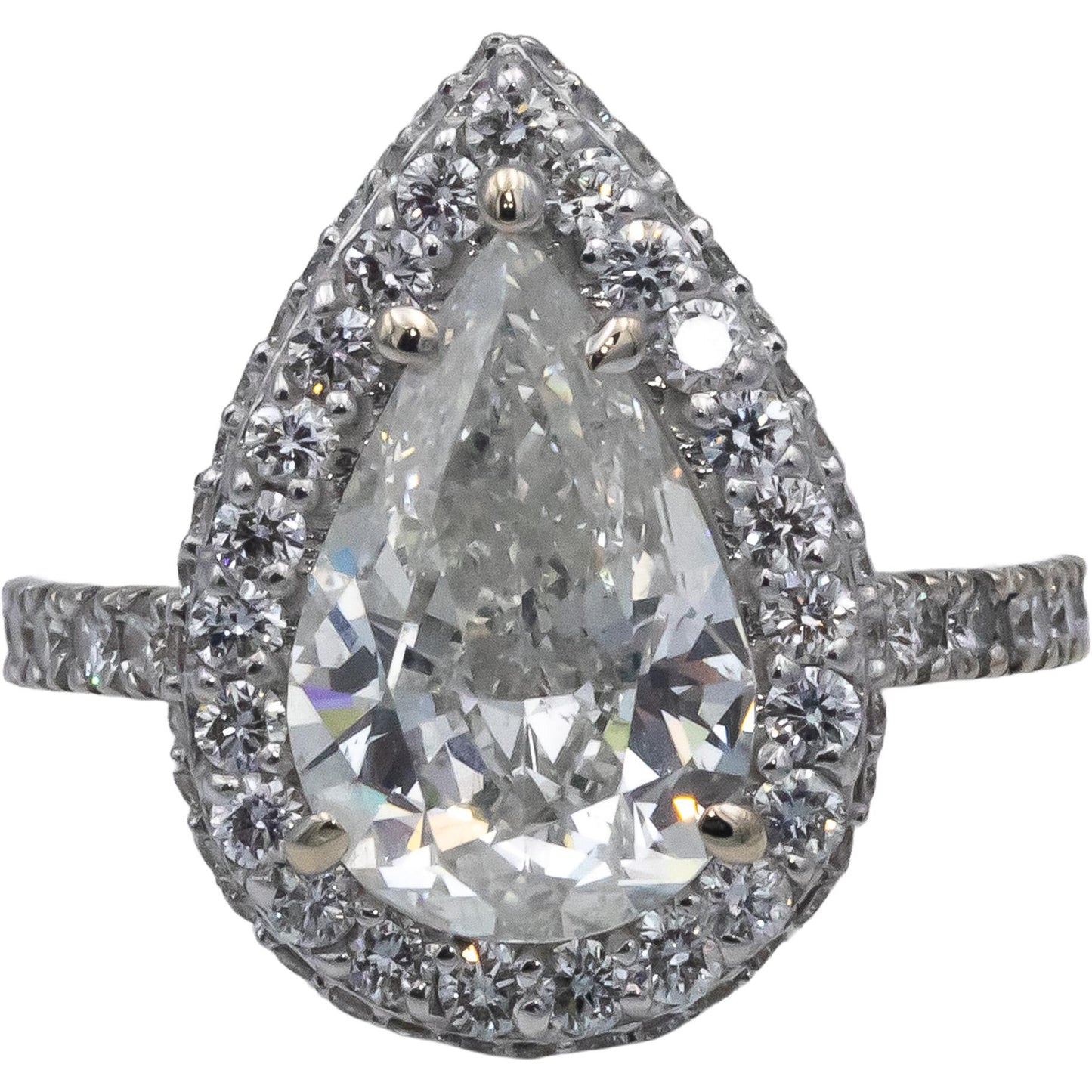 GIA Certified 18k & 14k White Gold Pear & Round Diamond Pave Halo Ring 4.21CT