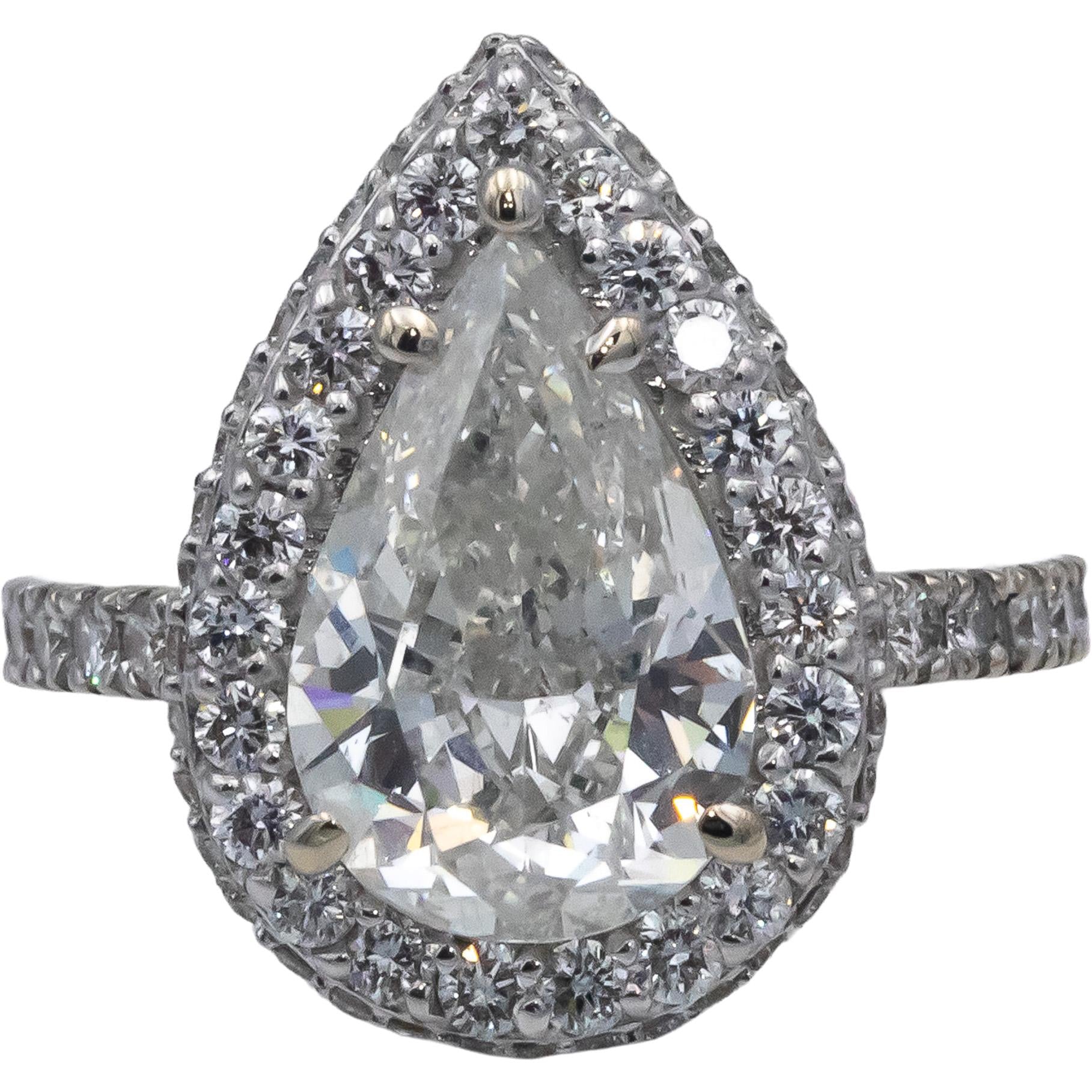 GIA Certified 18k & 14k White Gold Pear & Round Diamond Pave Halo Ring 4.21CT