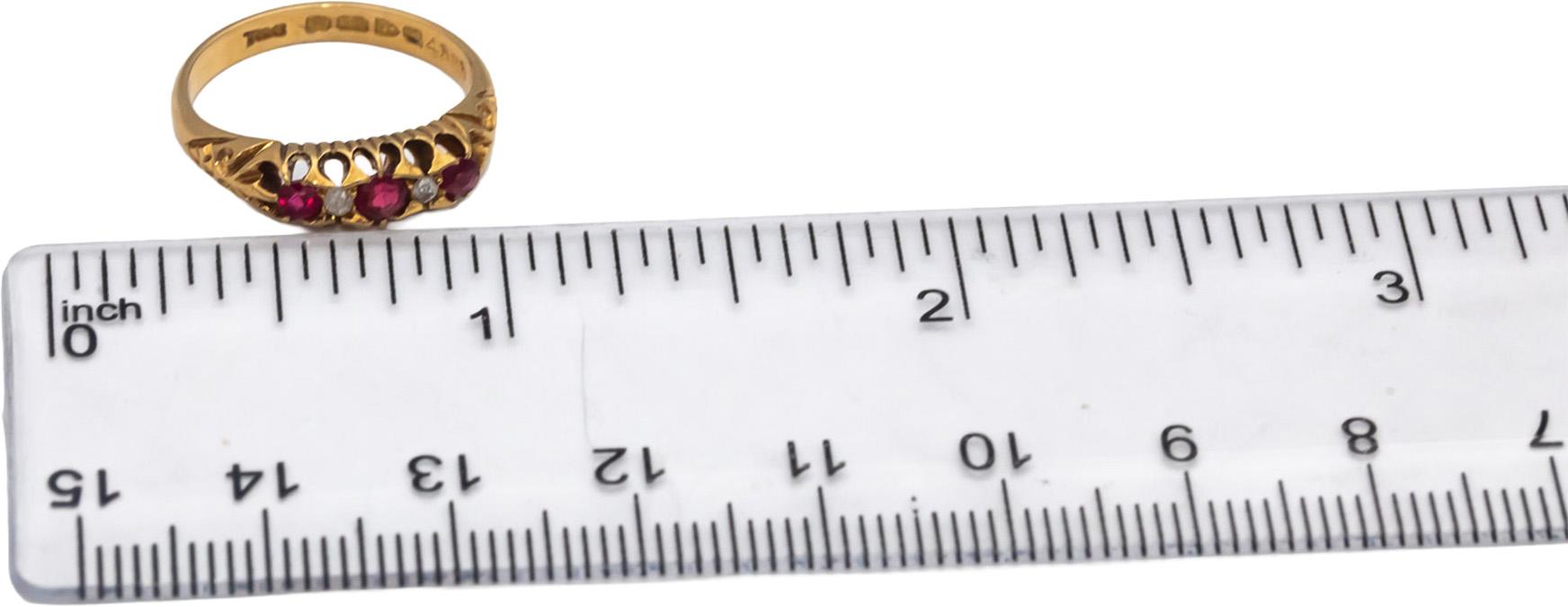 Antique Edwardian 18k Yellow Gold Diamond and Ruby Band Ring 0.26CTW Size 5.5