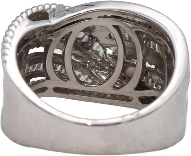 14k White Gold Round and Baguette Cut Diamond Crossover Ring 0.50CT Size 7