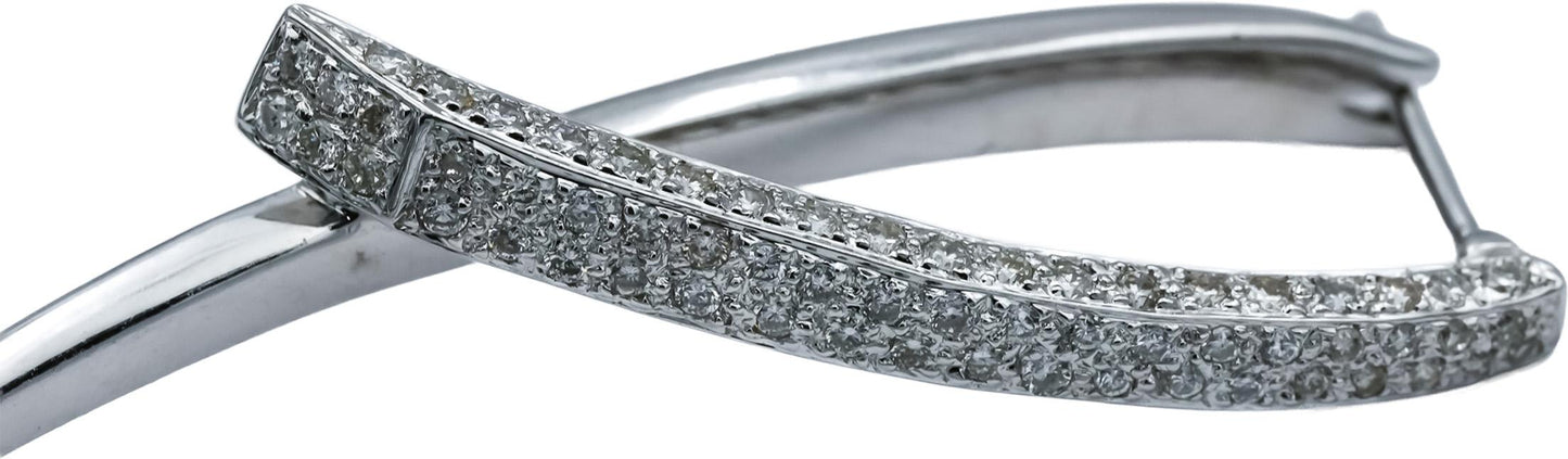 18k White Gold Round Diamond Abstract Ribbon Dangle Earrings 0.95CT