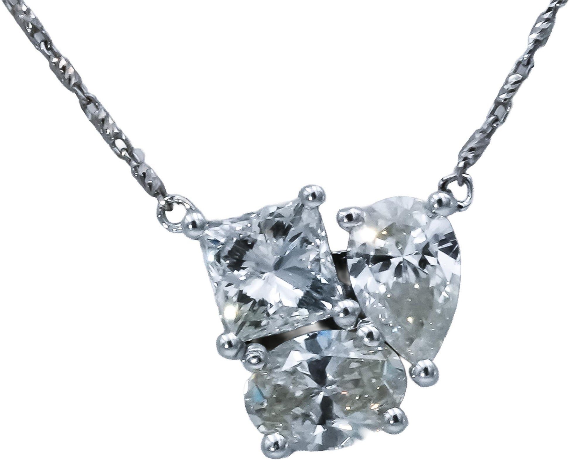 14k White Gold Princess Oval Pear Cut Diamond Pendant Necklace 2.55CT