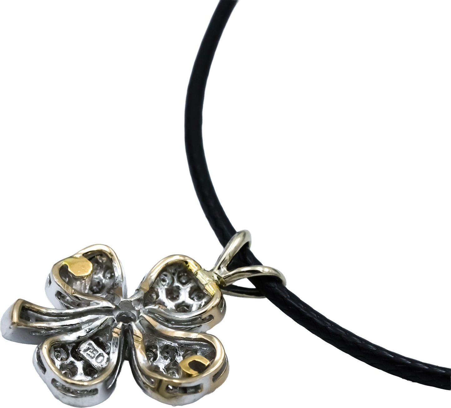 18k White Gold Round Diamond Cluster Four Leaf Clover Pendant Necklace 0.75CT