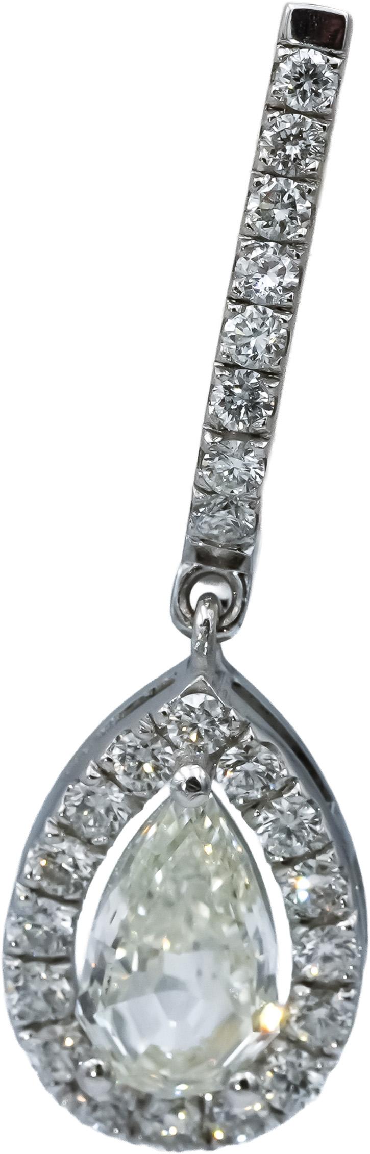 18k White Gold VS Pear Step Cut and Round Diamond Drop Dangle Earrings 2.46CT