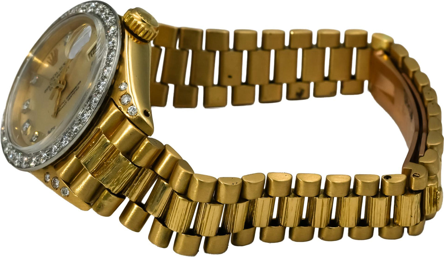 ROLEX 18k Gold Lady President Factory Bezel Custom Dial & Lugs Watch 1.25CT 6917