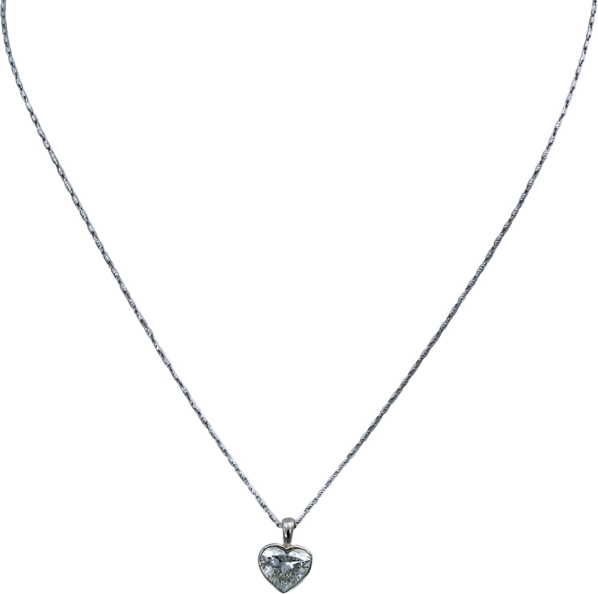 HRD Certified 14k White Gold Heart Cut Solitaire Diamond Pendant Necklace 2.01CT