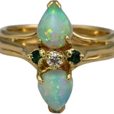 14k Yellow Gold Opal Diamond and Emerald Cocktail Ring Size 4.5