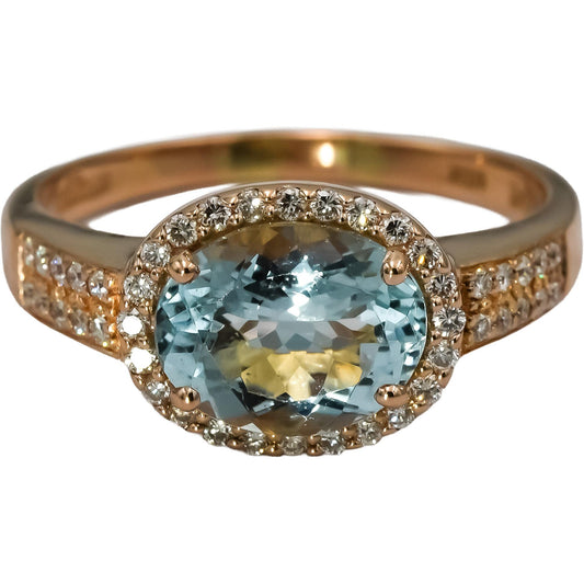 LE VIAN 14k Rose Gold Diamond and Aquamarine Ring 2.33CT Size 8.75