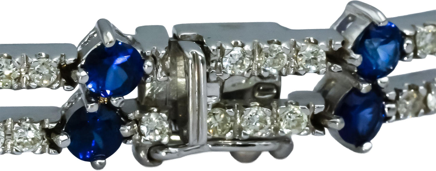 18k White Gold VS Diamond and Blue Sapphire Fancy Link Bracelet 5.20CT