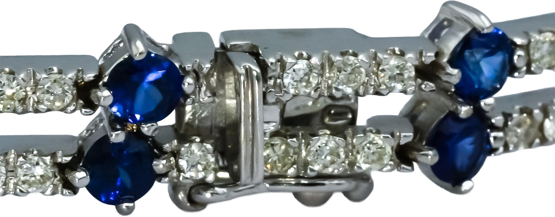 18k White Gold VS Diamond and Blue Sapphire Fancy Link Bracelet 5.20CT