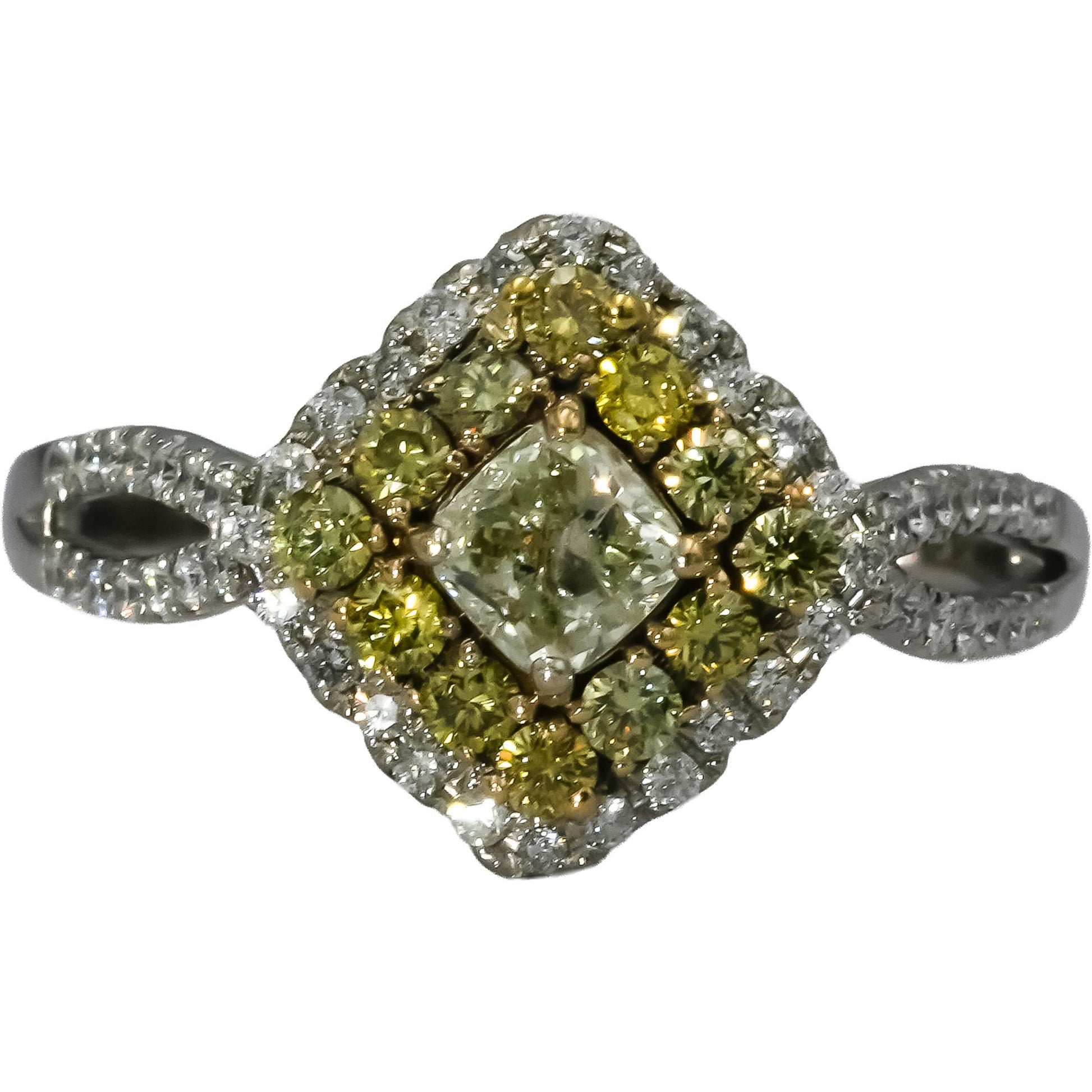14k White & Yellow Gold White Light Yellow Diamond Ring 1.40CT w/ .50CT Center