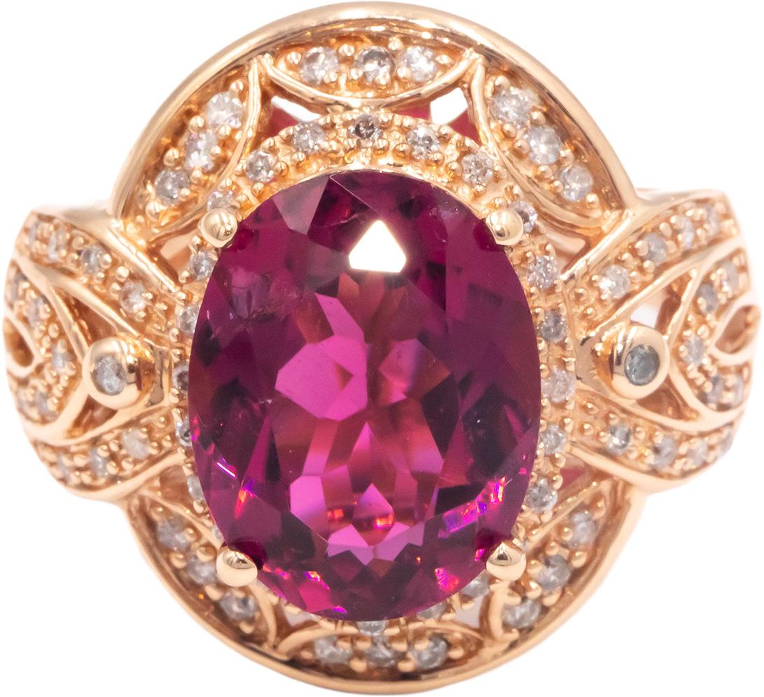 14k Yellow Gold Diamond and Pink Tourmaline Cocktail Ring 7.0CT Size 8