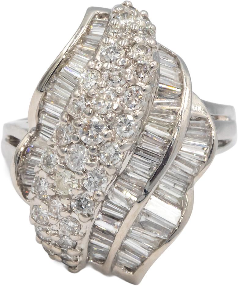 14k White Gold Round & Baguette Diamond Cluster Cocktail Ring 3.50CT Size 8