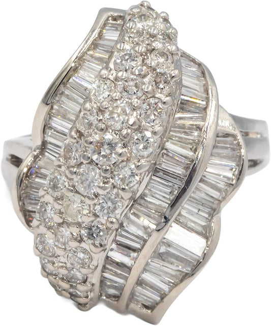 14k White Gold Round & Baguette Diamond Cluster Cocktail Ring 3.50CT Size 8