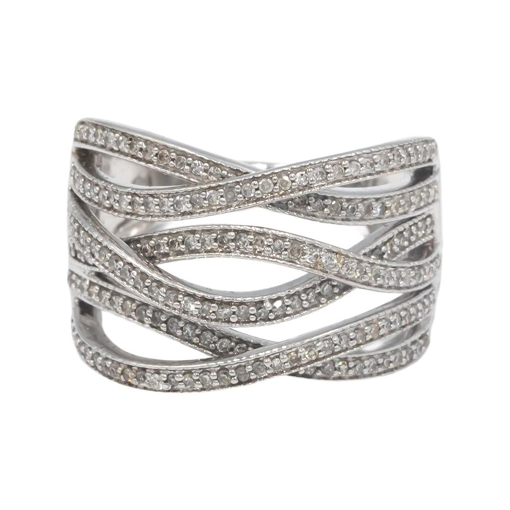 14k White Gold Round Diamond Wavy Multi-Band Ring 0.50CT Size 7.25