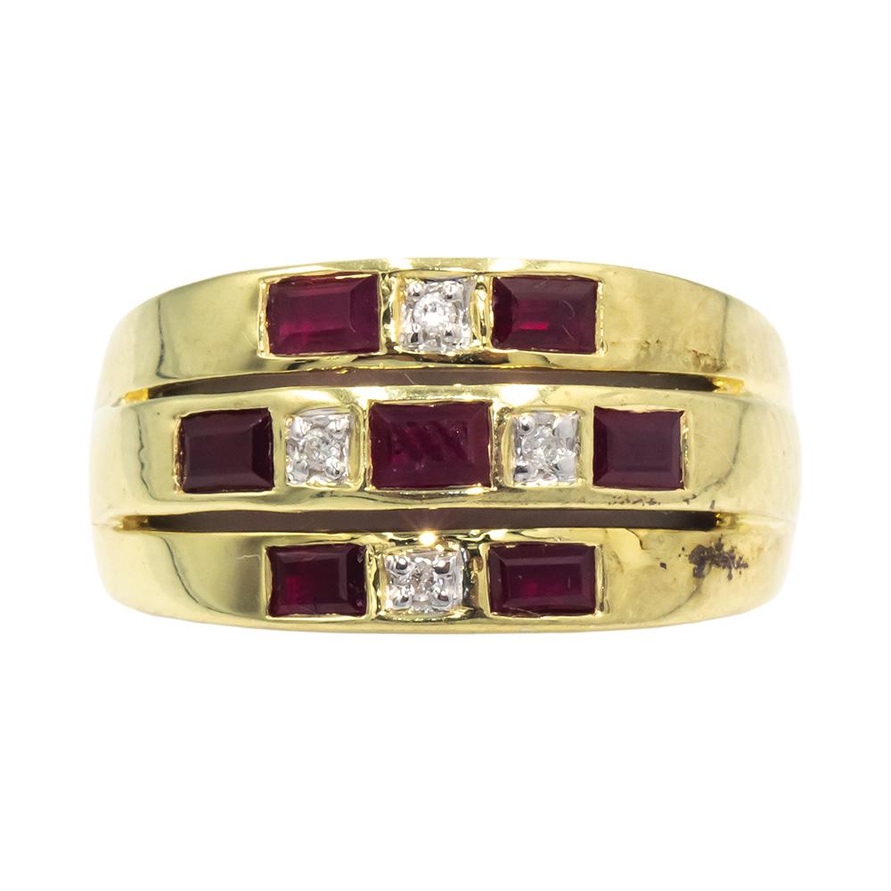 14k Yellow Gold 0.24CT Diamond and Ruby Band Ring Size 6.75