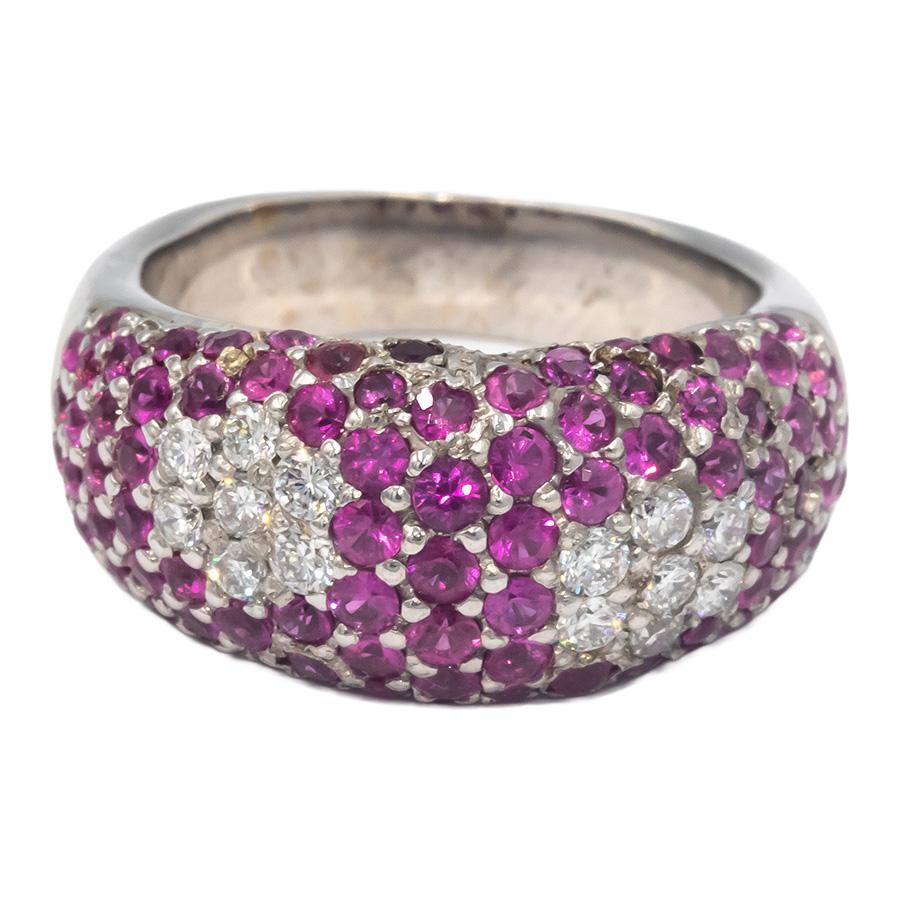 18k White Gold 1.50CT VS Diamond and Ruby Cluster Dome Ring Size 5.75