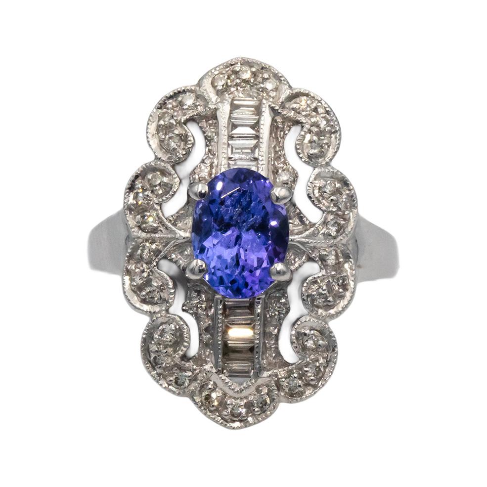 KALATI Designer 18k Gold Diamond and Tanzanite Filigree Ring 1.86CT Size 6.5