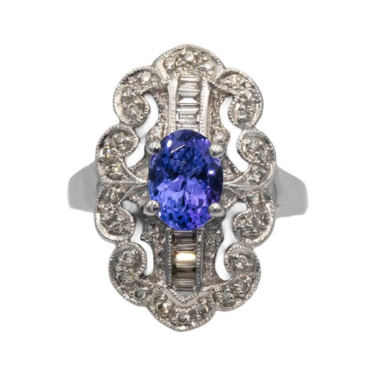 KALATI Designer 18k Gold 1.86CT Diamond and Tanzanite Filigree Ring Size 6.5