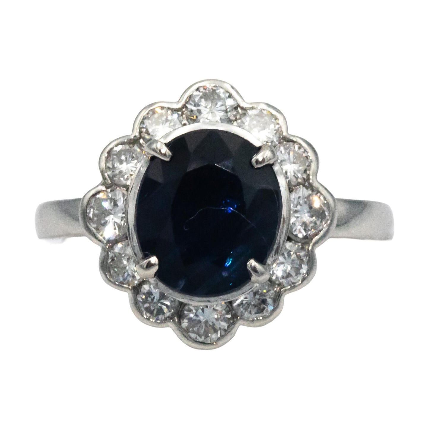 GIA Certified Platinum Diamond and Burma No Heat Sapphire Halo Ring 3.35CT