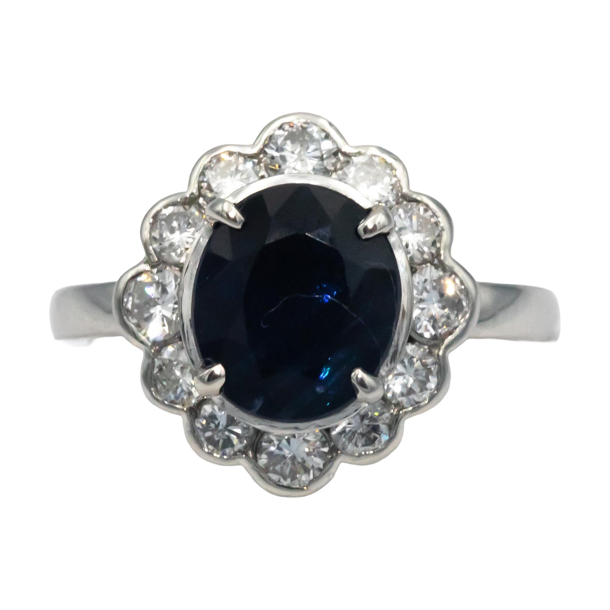 GIA Certified Platinum Diamond and Burma No Heat Sapphire Halo Ring 3.35CT