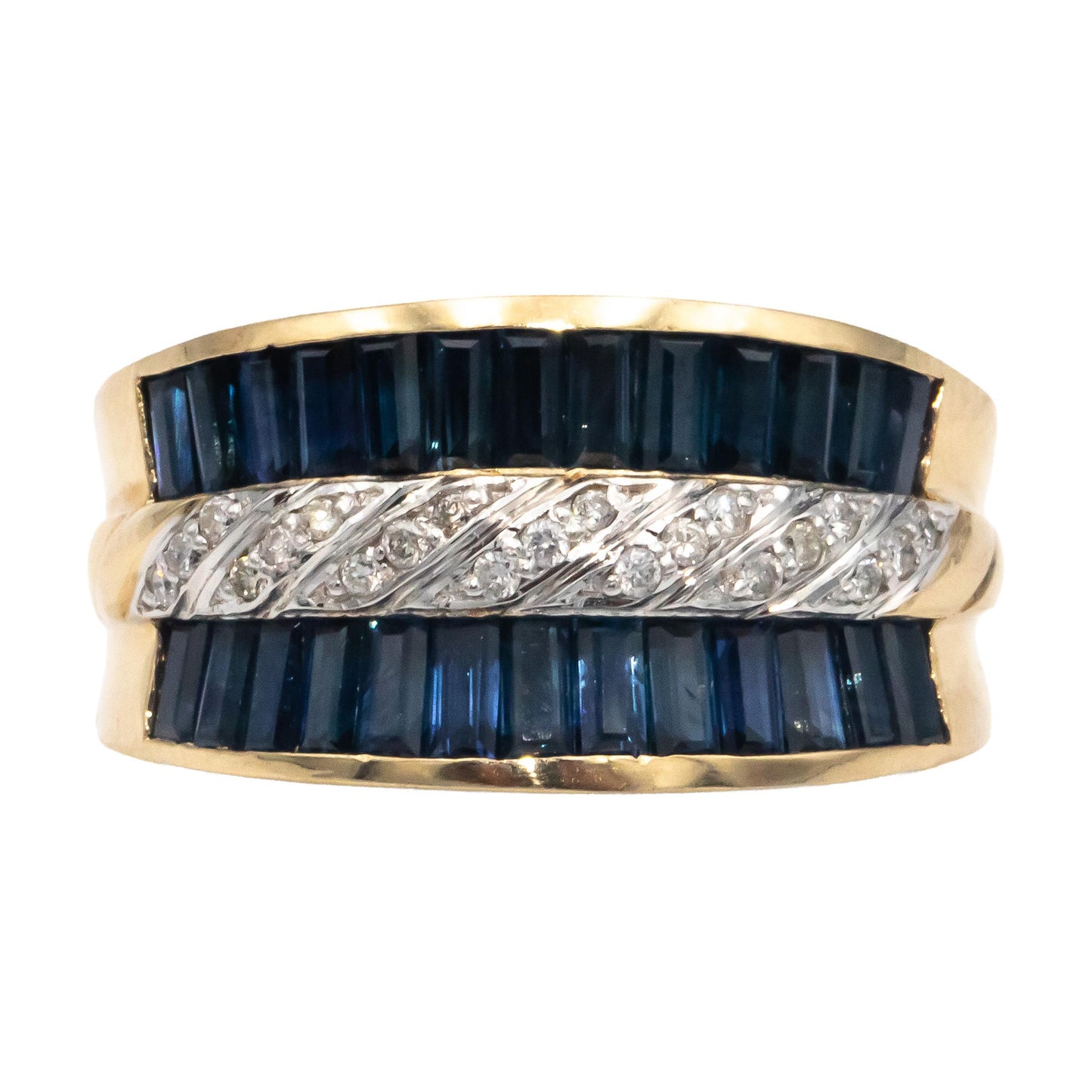 14k Yellow Gold 2.62CT Diamond and Sapphire Band Ring Size 8