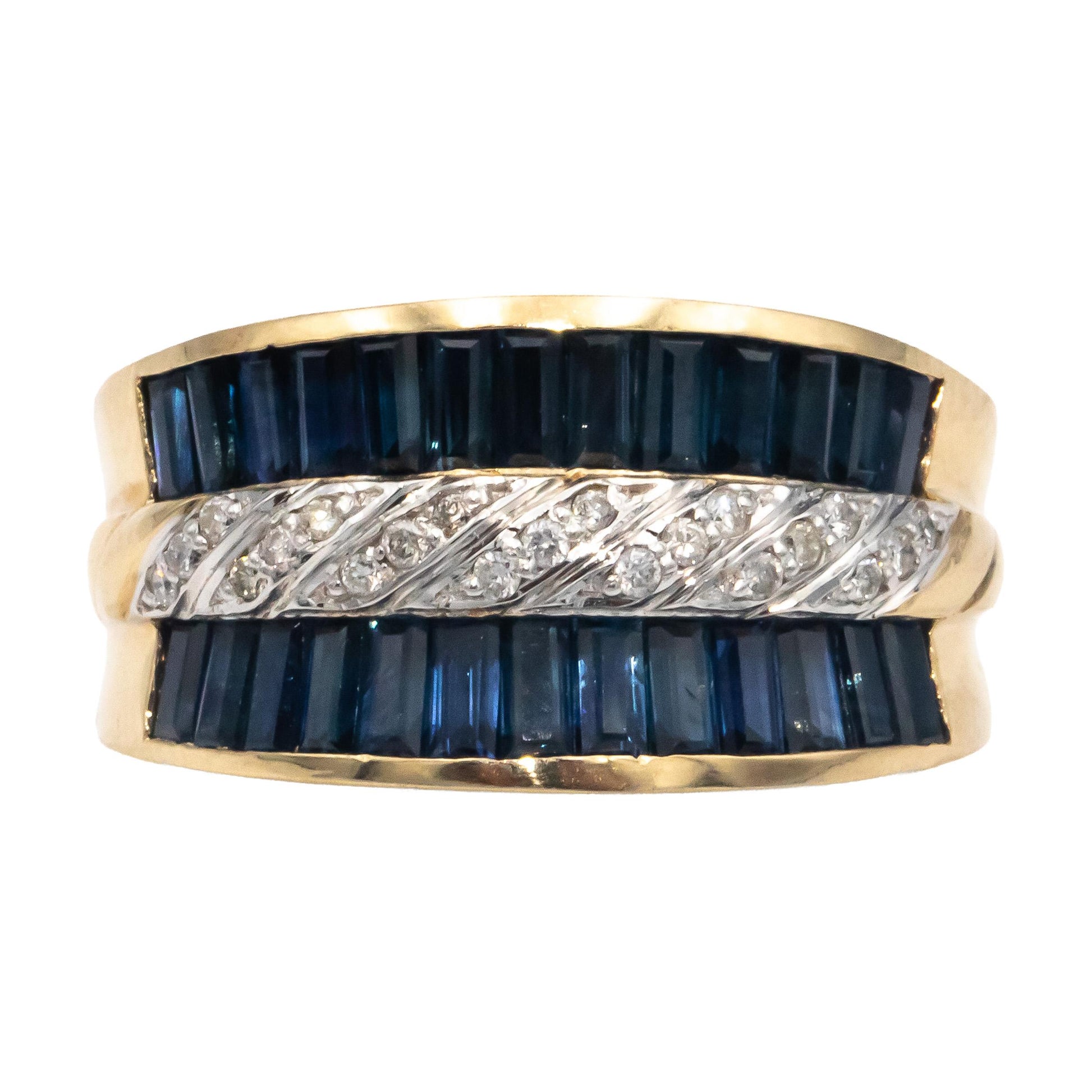 14k Yellow Gold 2.62CT Diamond and Sapphire Band Ring Size 8