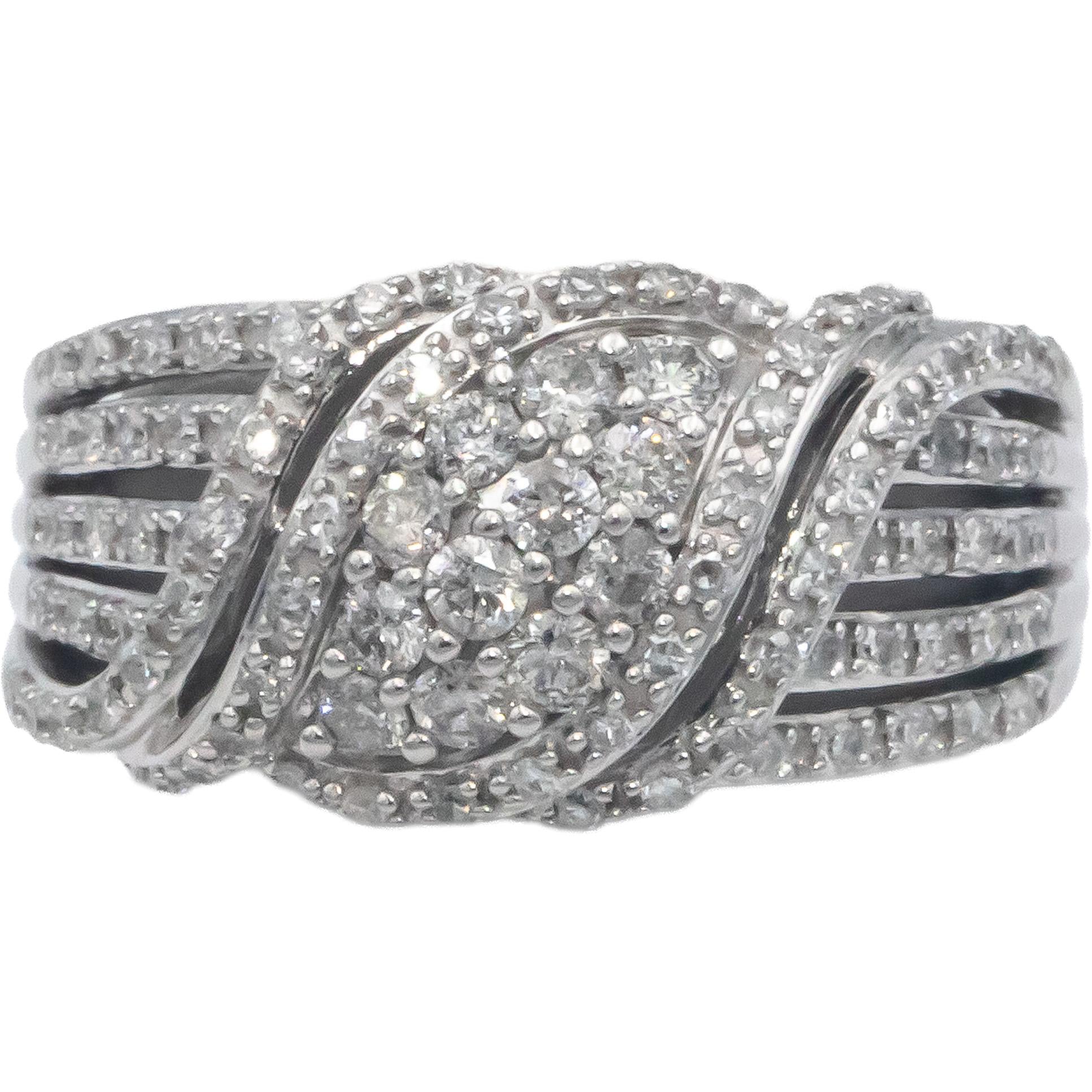 14k White Gold 1.13CT Round Cut Diamond Swirl Band Ring Size 7