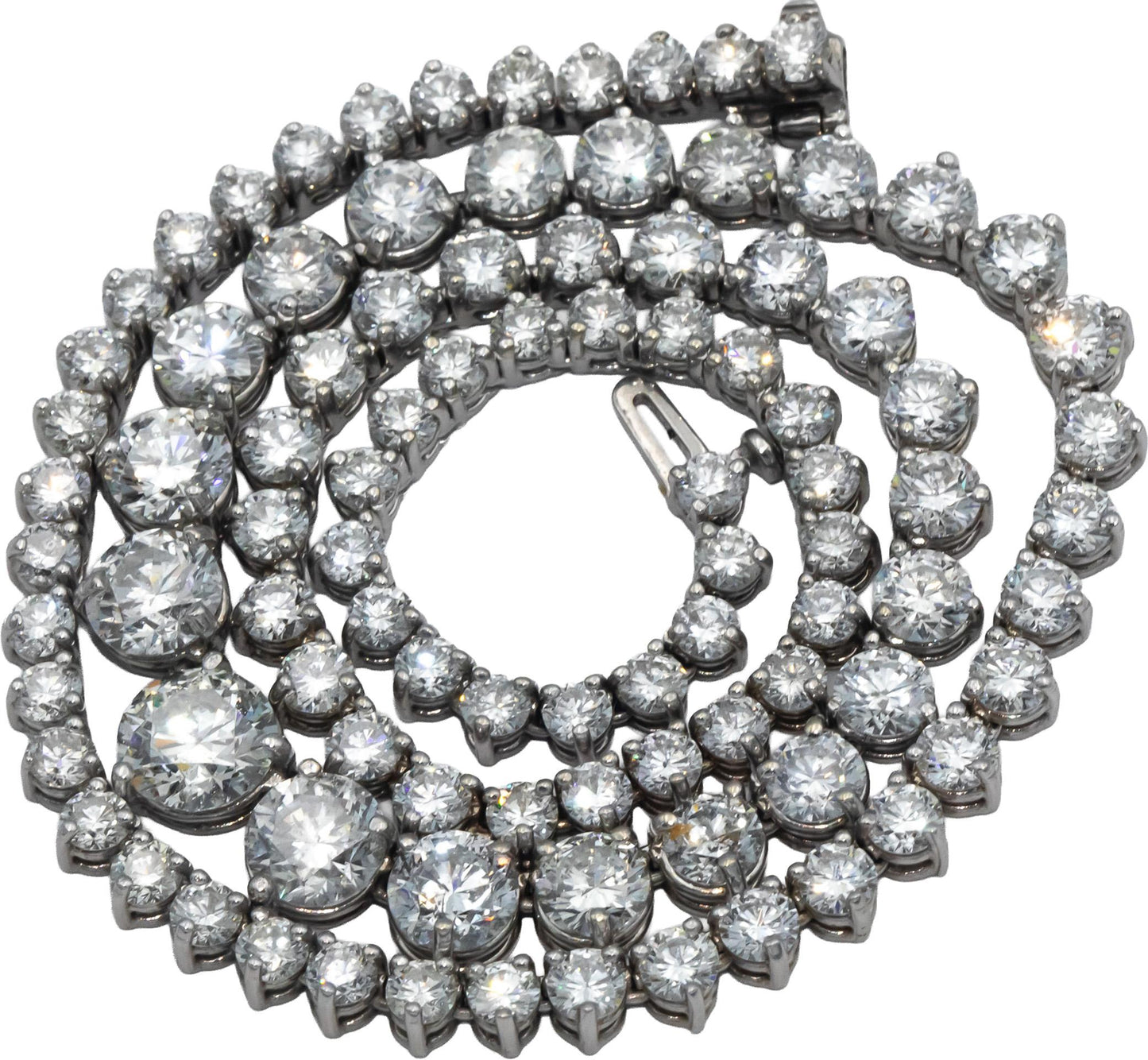 Round Cut Diamond 18k White Gold Riviera Necklace Graduated Width 30.93CT