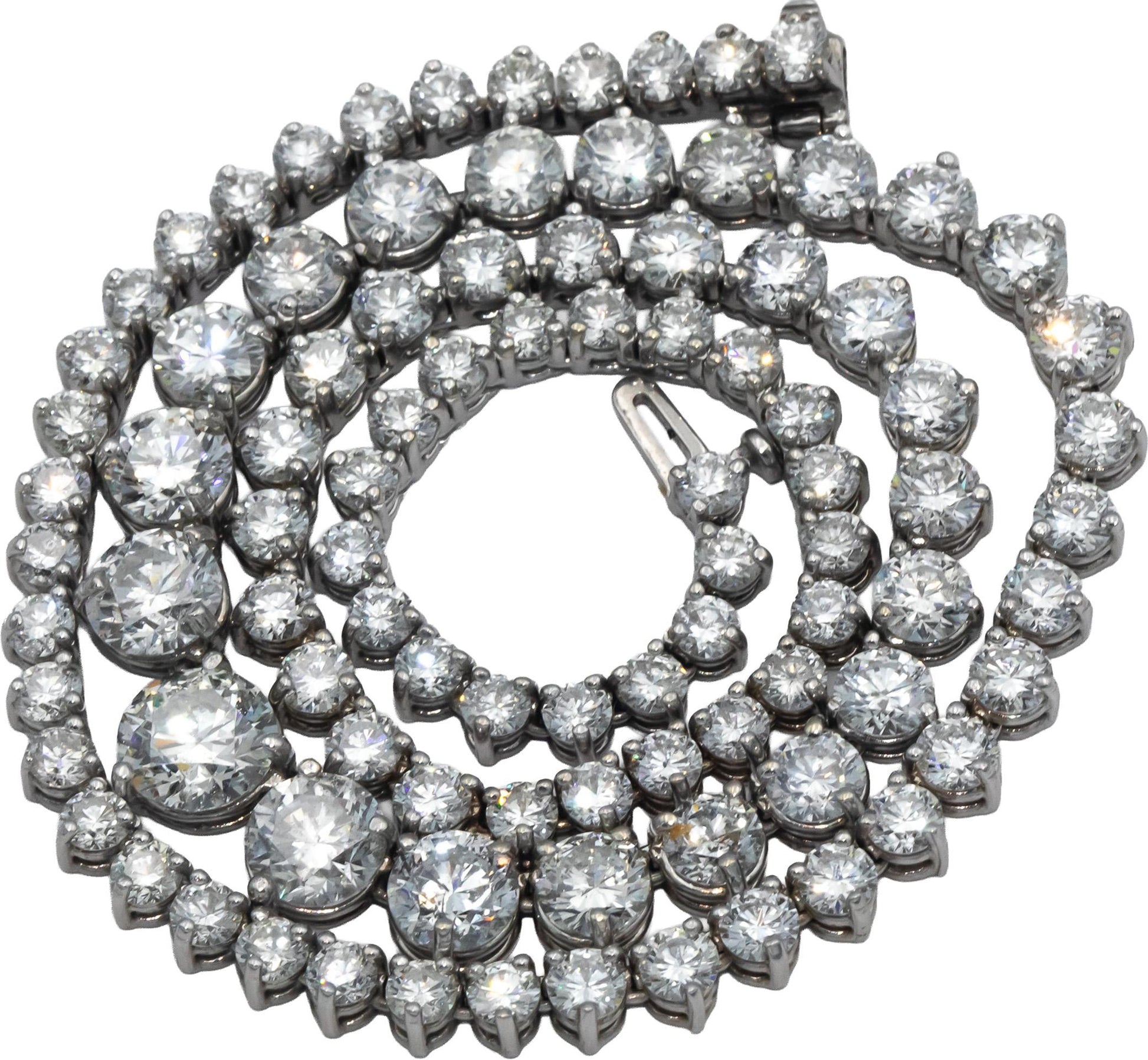 Round Cut Diamond 18k White Gold Riviera Necklace Graduated Width 30.93CT