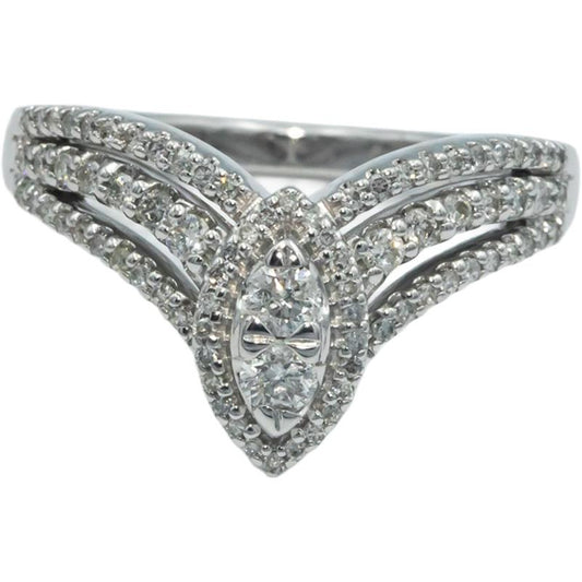 10k White Gold 0.50CT Marquise and Round Cut Diamond Ring Size 7