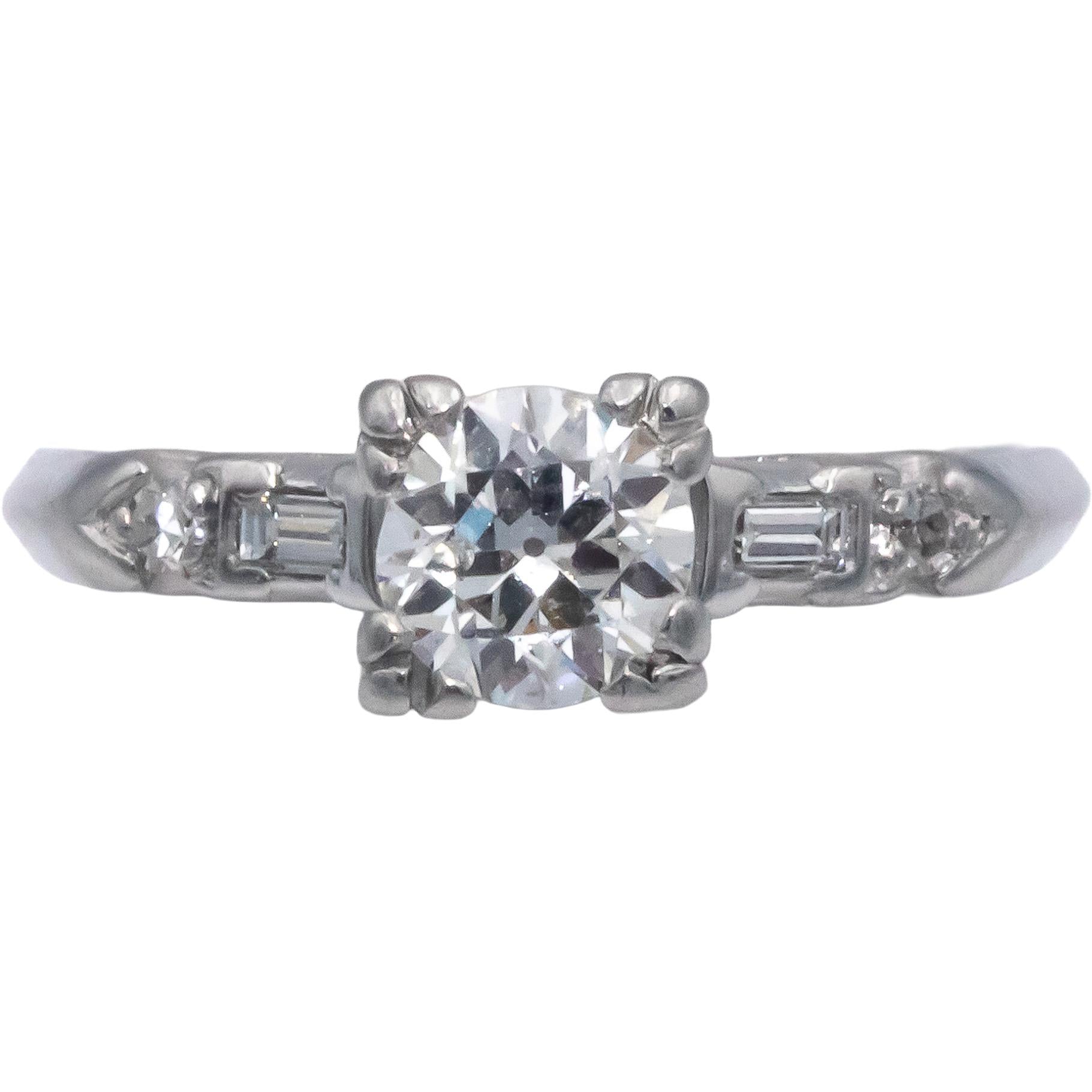 Vintage Antique Platinum 0.60CT Diamond Ring Size 7 w/ .55CT Old Euro Cut Center