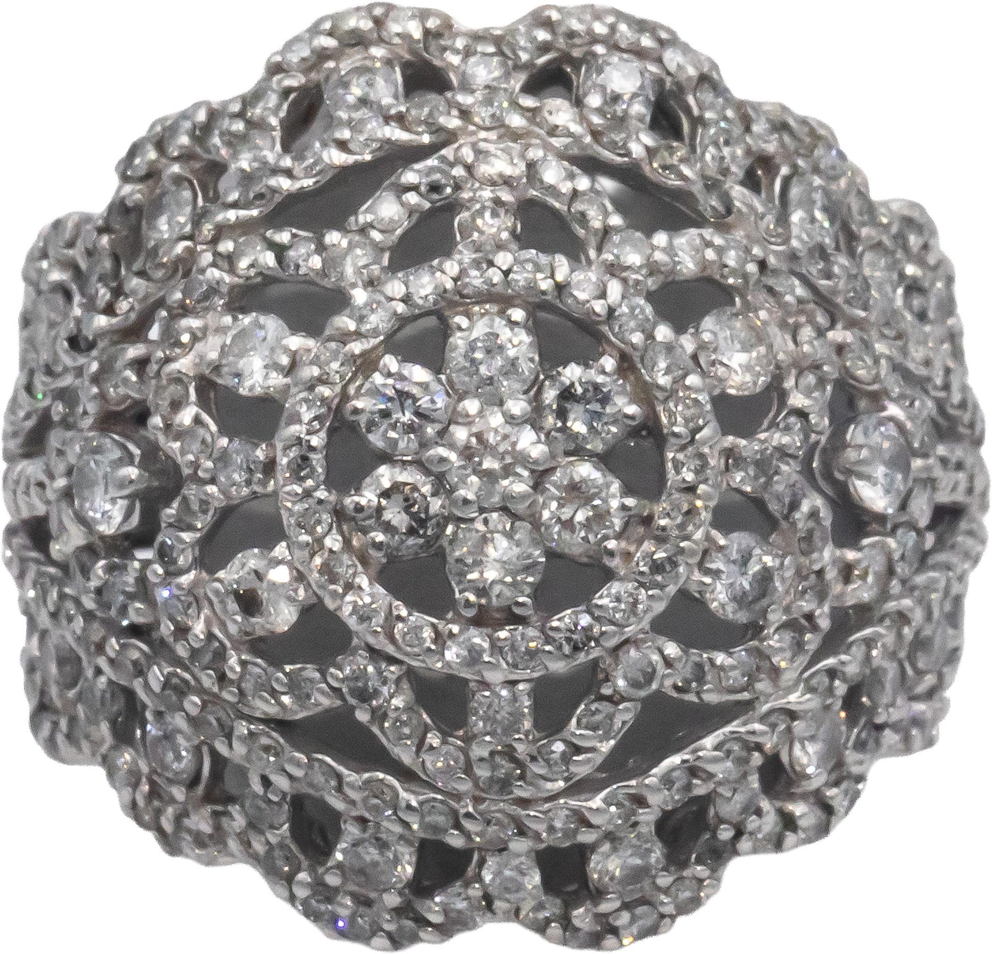 EFFY Designer 14k White Gold 1.50CT Diamond Filigree Dome Cluster Ring Size 6.5